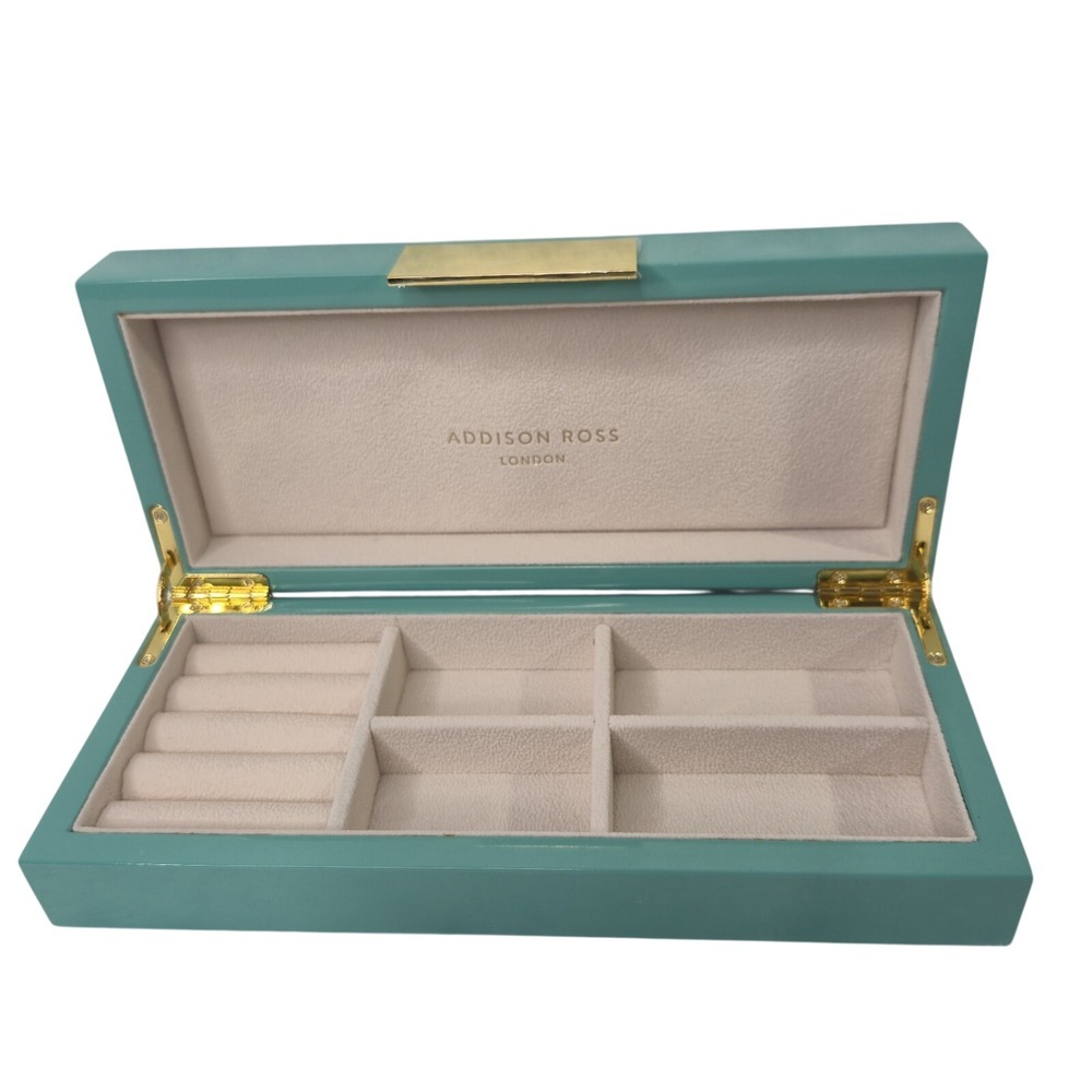 Addison Ross Ross LTD Polished Lacquer Wood Jewelery Box Glossy Teal 4"x9" NWOB